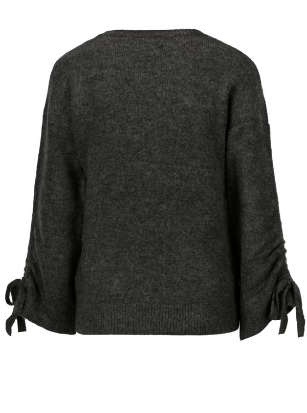 Tmavosivý melírovaný sveter s riasením na rukávoch Dorothy Perkins Petite