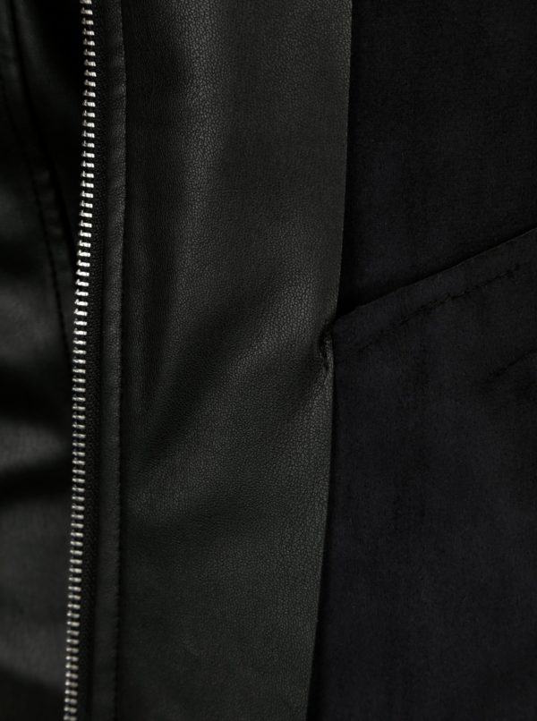 Čierna koženková bunda s volánmi Dorothy Perkins