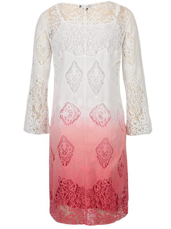 Ružovo-biele čipkové šaty 2v1 s 3/4 rukávom YEST