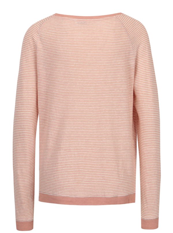 Krémovo-ružové ľanové tričko s dlhým rukávom Yesre 