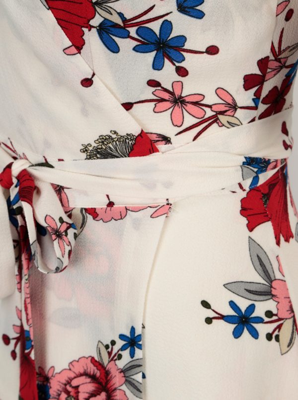 Biele kvetované zavinovacie šaty so zvonovými rukávmi Mela London