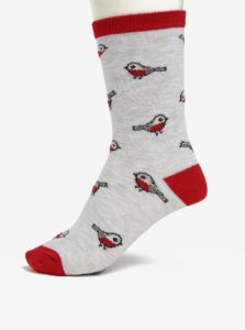 Červeno–sivé ponožky s motívom vtáčat Oasis Robin
