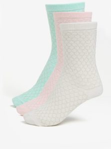 Súprava troch párov ponožiek v mentolovej, ružovej a krémovej farbe Oasis Quilted