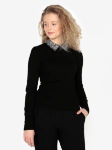 Čierny tenký sveter s odnímateľným golierikom Oasis Mettalic