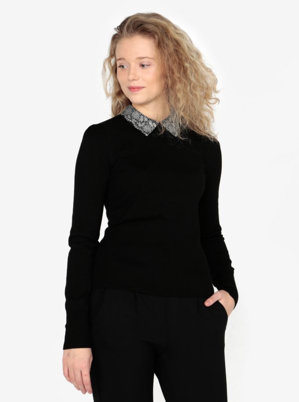Čierny tenký sveter s odnímateľným golierikom Oasis Mettalic
