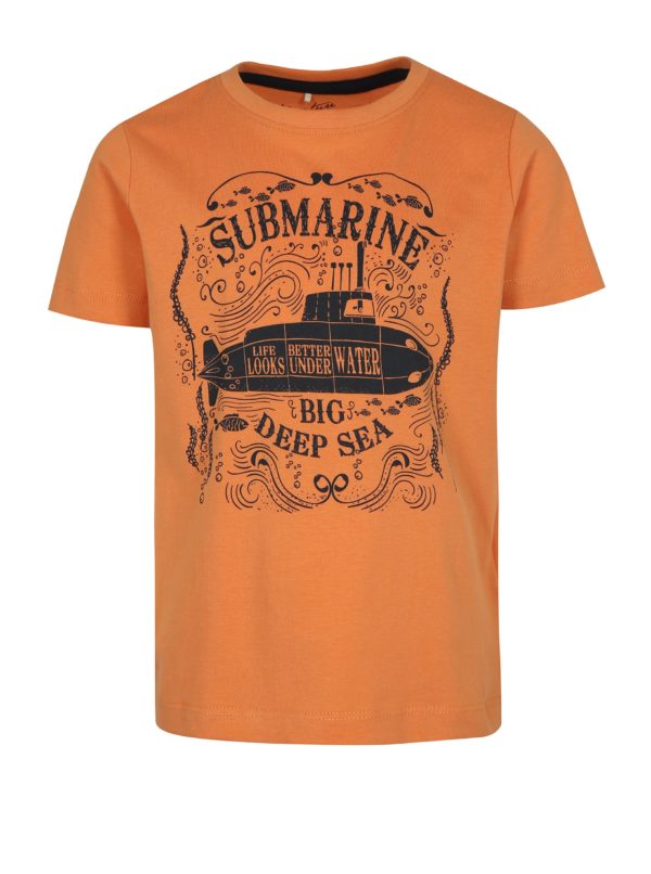 Oranžové chlapčenské tričko s potlačou ponorky name it Mike