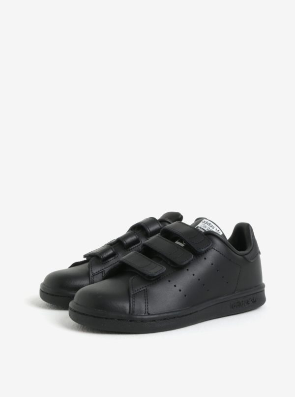 Čierne detské kožené tenisky na suchý zips adidas Originals