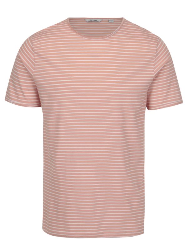 Krémovo-ružové pruhované tričko ONLY & SONS Albert Stripe