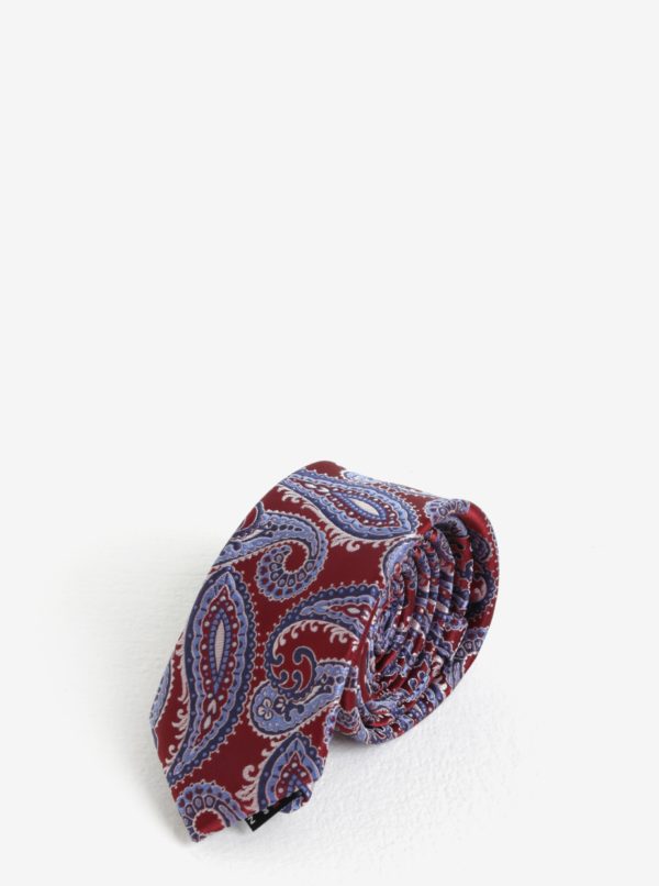 Vínová kravata s kašmírovým vzorom Burton Menswear London