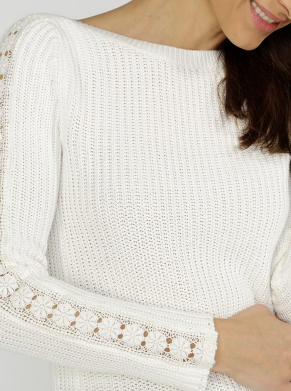Krémový dámsky sveter s čipkou na rukávoch M&Co