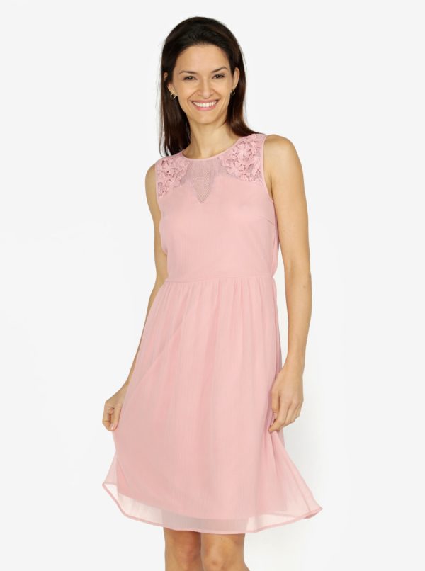 Ružové šaty s čipkou VERO MODA Dacey