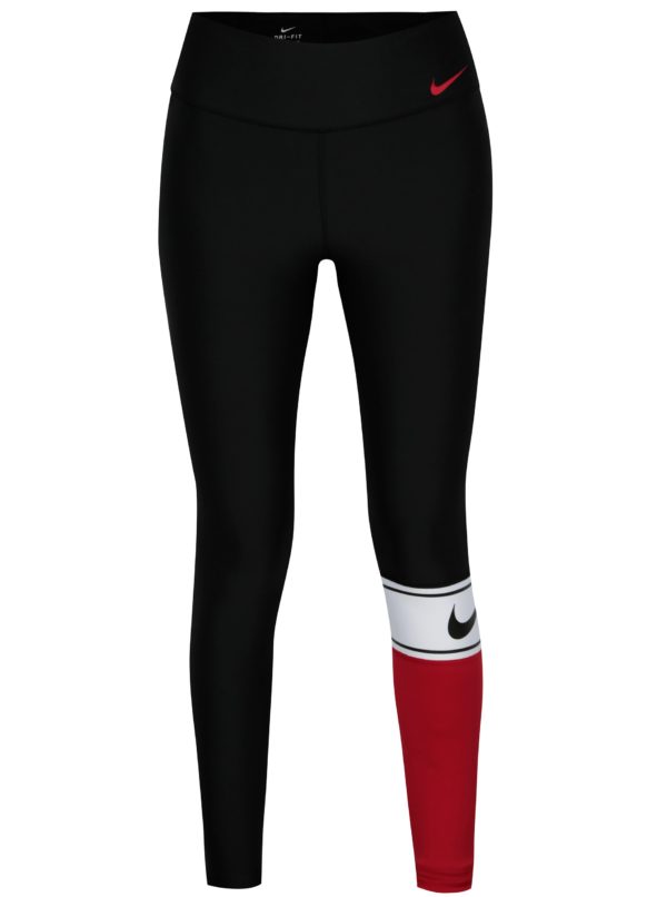 Červeno-čierne dámske funkčné legíny Nike Power Training Tights