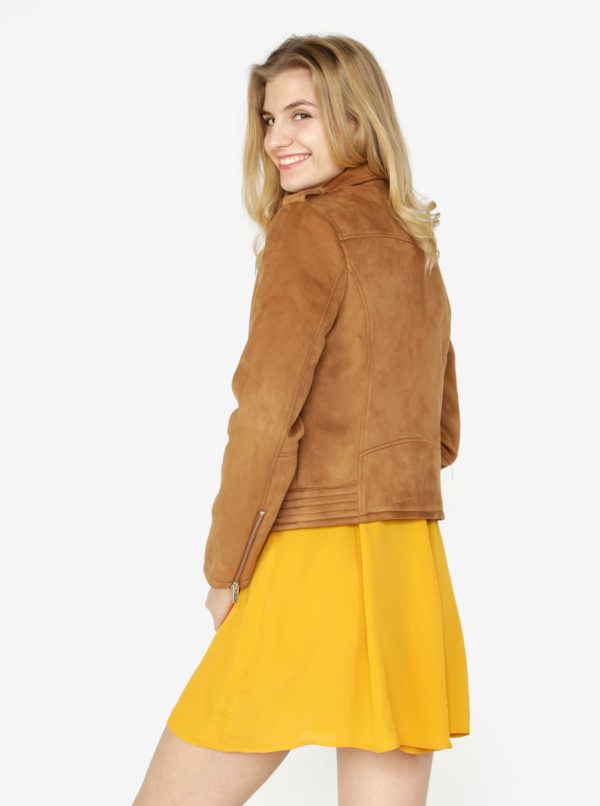 Hnedá koženková bunda v semišovej úprave Miss Selfridge