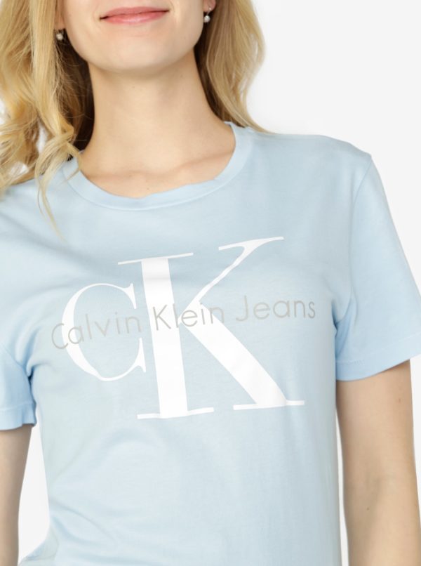 Svetlomodré dámske tričko s potlačou Calvin Klein Jeans Shrunken