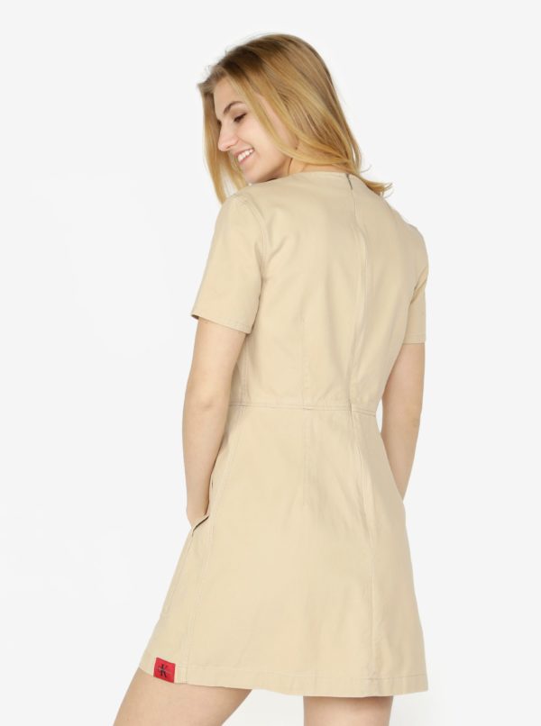 Béžové šaty s vreckami Calvin Klein Jeans Dani