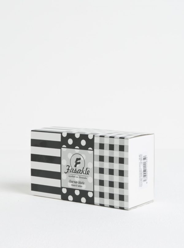 Súprava troch párov unisex ponožiek v bielo-čiernej farbe v darčekovej krabičke Fusakle