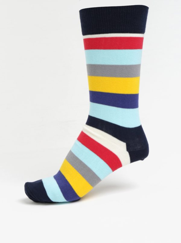 Žlto-modré pánske pruhované ponožky Happy Socks Stripe