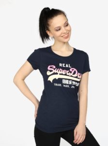 Tmavomodré dámske tričko s potlačou Superdry