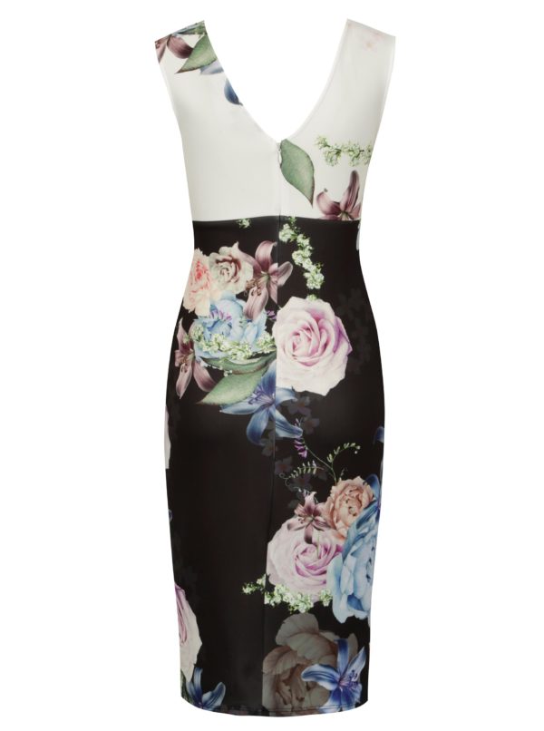 Čierne puzdrové kvetované šaty s riasením Scarlett B