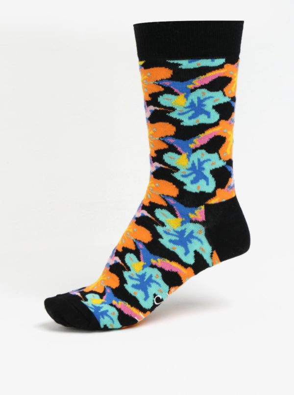 Oranžovo-červené unisex kvetované ponožky Happy Socks Hummingbird