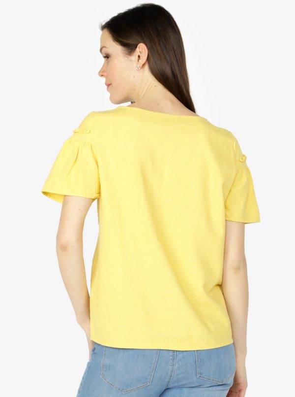Žlté ľanové tričko so zvonovými rukávmi VERO MODA Asta