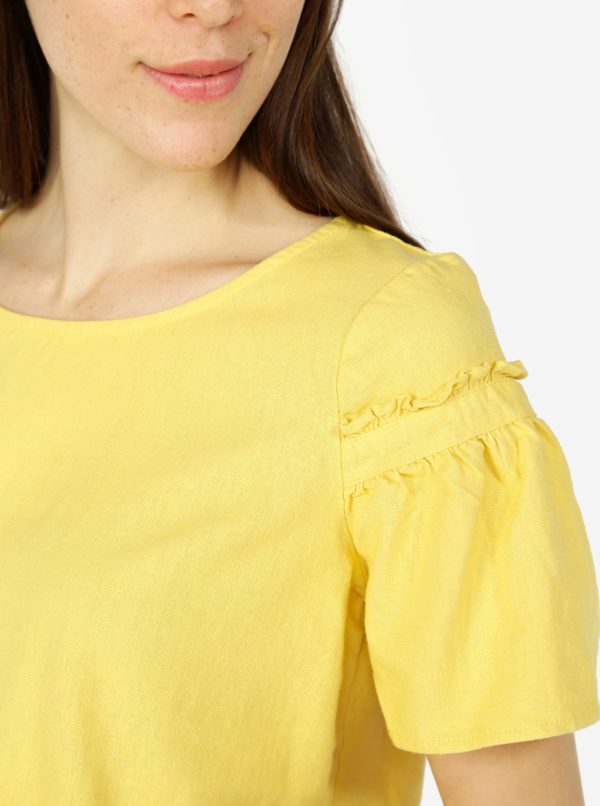 Žlté ľanové tričko so zvonovými rukávmi VERO MODA Asta