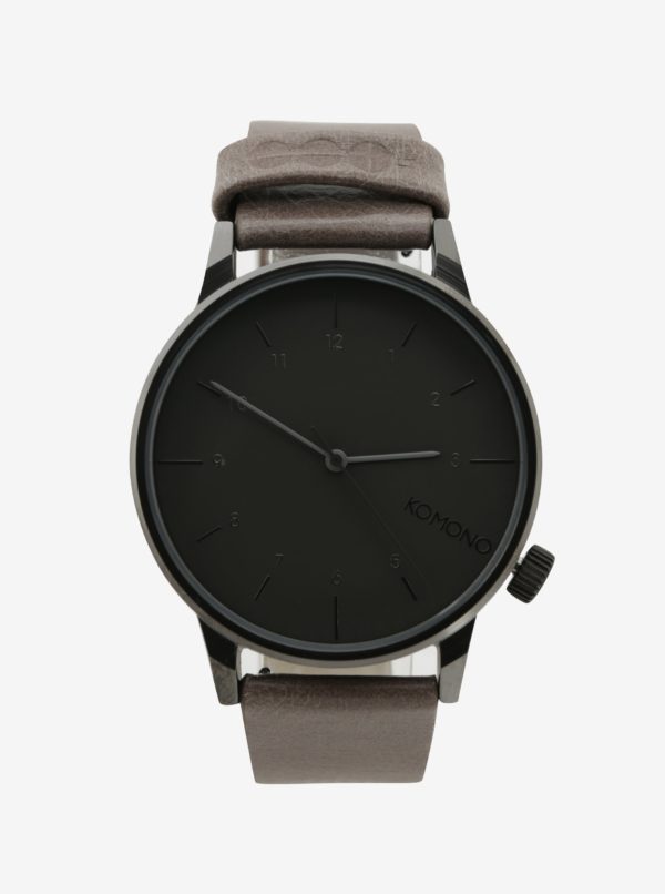Sivé unisex hodinky s béžovým koženým remienkom Komono Winston Regal