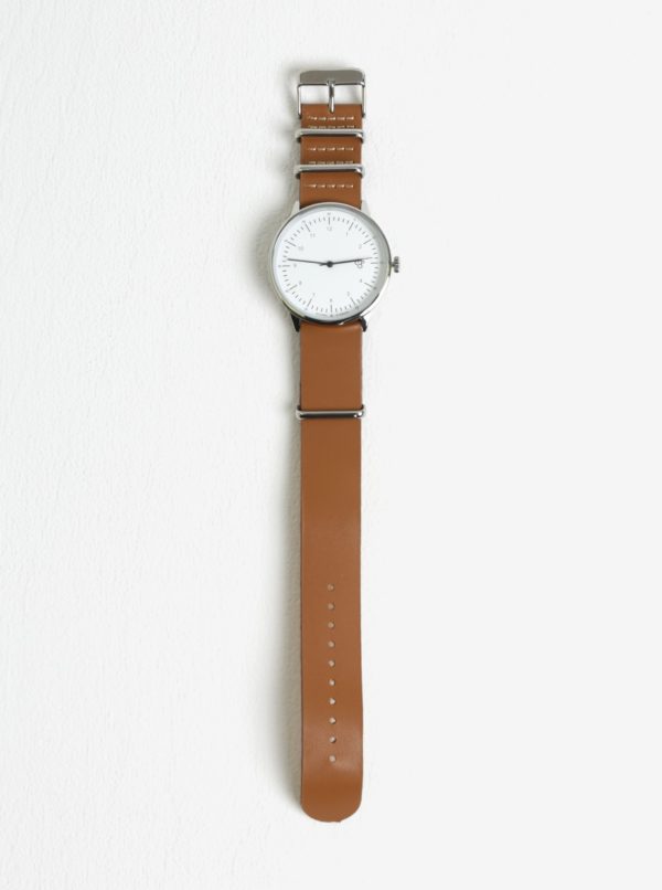 Unisex hodinky v striebornej farbe s hnedým koženým remienkom CHPO Harold
