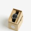 Unisex hodinky v striebornej farbe s čiernym koženým remienkom CHPO Harold Groove Metal