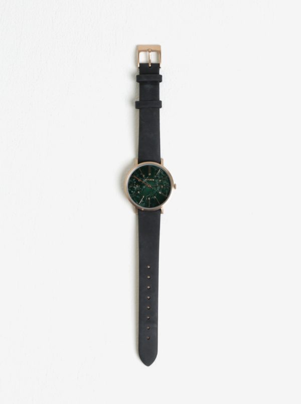 Pozlátené hodinky v ružovozlatej farbe s koženým remienkom Pilgrim