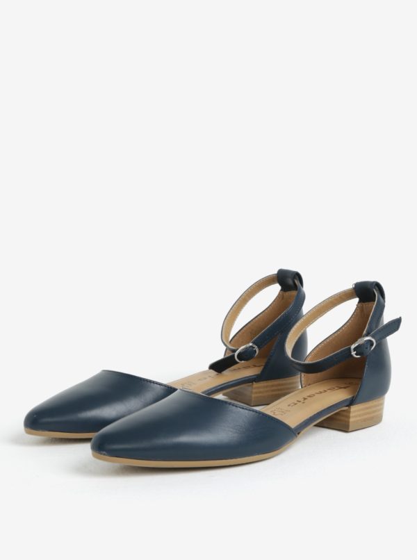 Tmavomodré kožené sandále Tamaris