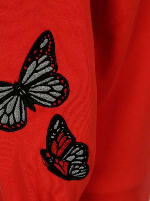 Červená mikina s výšivkou motýľov Jacqueline de Yong Bille