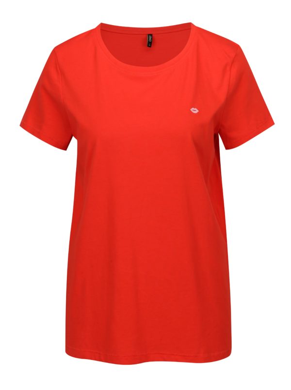 Červené tričko s výšivkou pier ONLY Nora