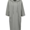 Sivé oversize mikinové šaty s kapucňou a 3/4 rukávom Zizzi