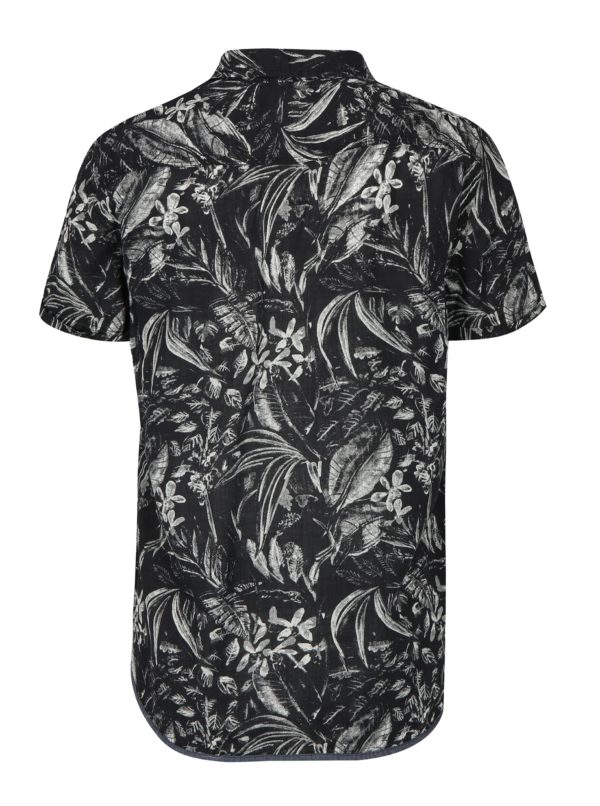 Krémovo-čierna vzorovaná slim fit košeľa s krátkym rukávom Blend