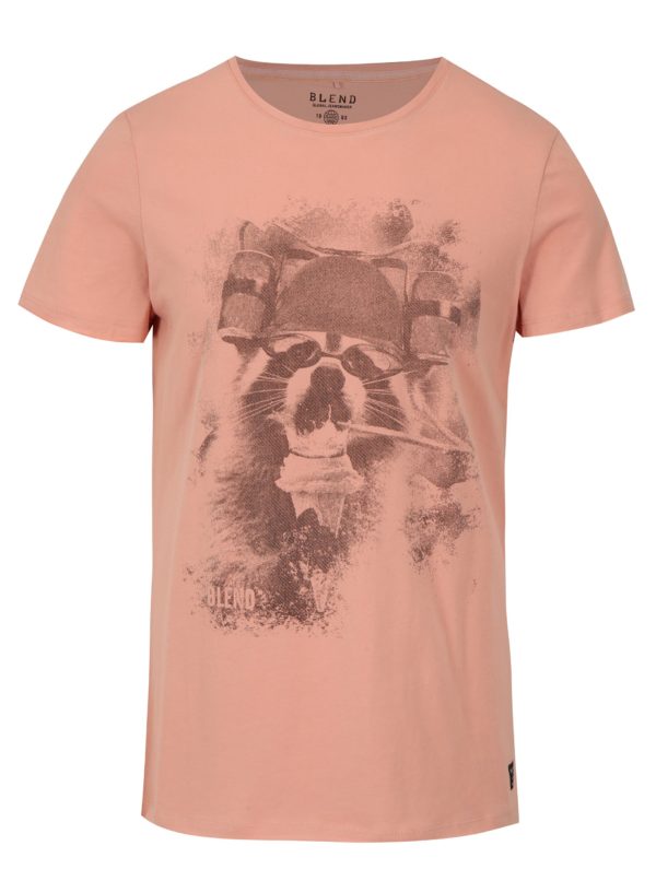 Ružové slim fit tričko s potlačou Blend