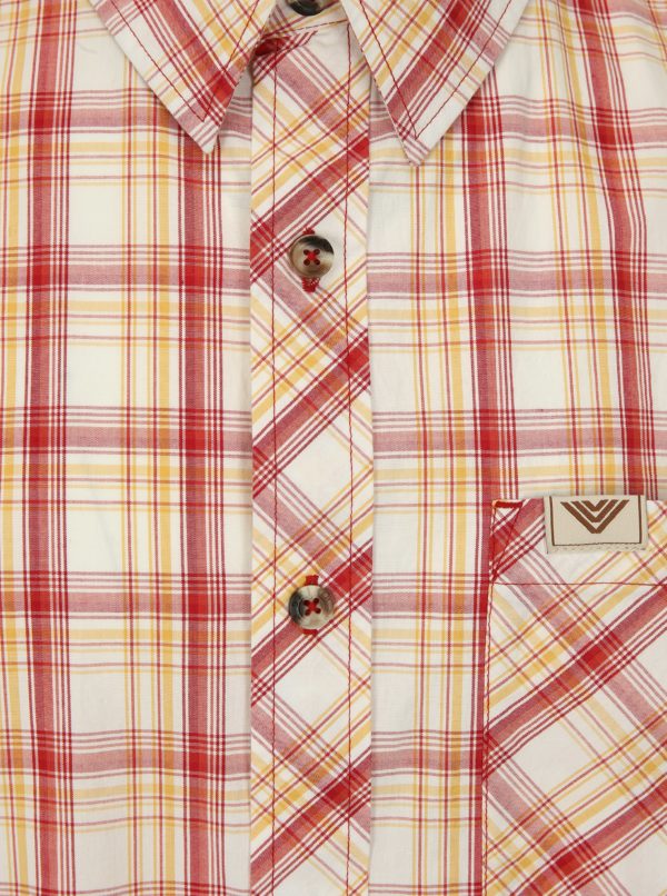 Krémovo-červená pánska károvaná košeľa BUSHMAN Inez
