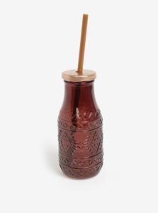 Sklenená fľaša so slamkou vo vínovej farbe Kaemingk