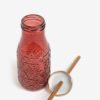 Sklenená fľaša so slamkou v červenej farbe Kaemingk