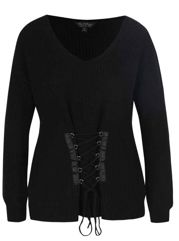 Čierny sveter so šnurovaním Miss Selfridge