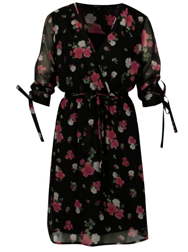 Čierne kvetované šaty s 3/4 rukávom VERO MODA Lili mini