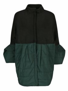 Čierno-zelený prešívaný vlnený kabát balónovými rukávmi Framboise Nola