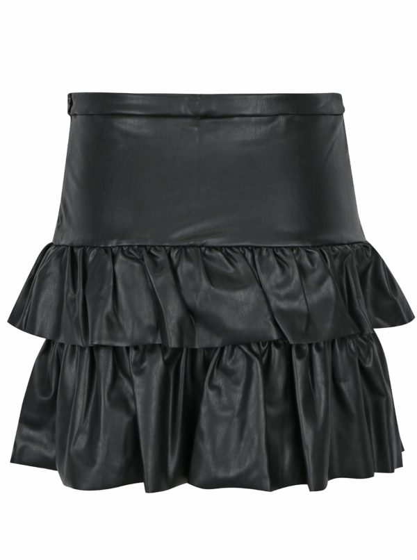 Čierna koženková sukňa s volánikmi Jacqueline de Yong Punk