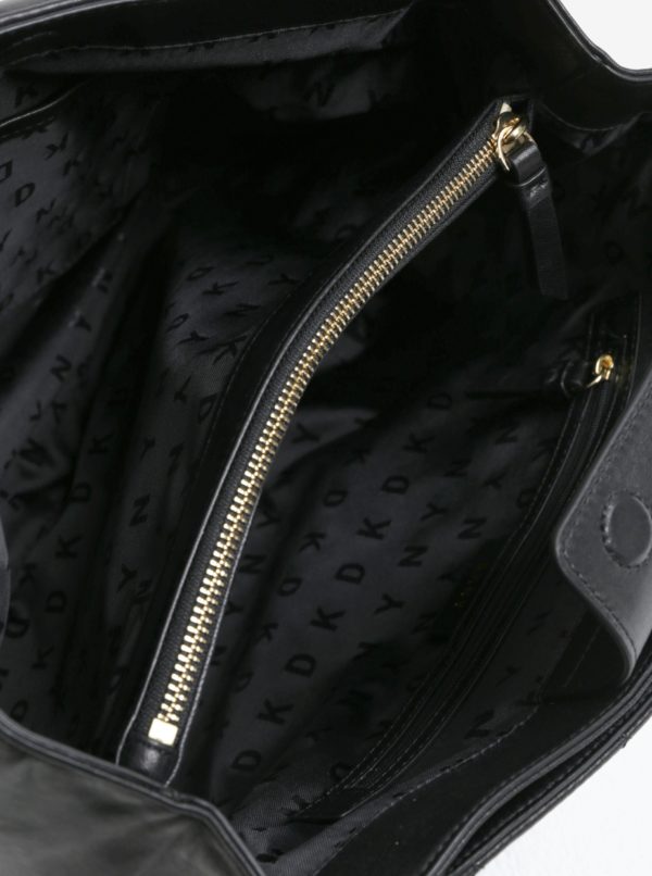 Čierna veľká kožená kabelka s detailmi v zlatej farbe DKNY Barbara