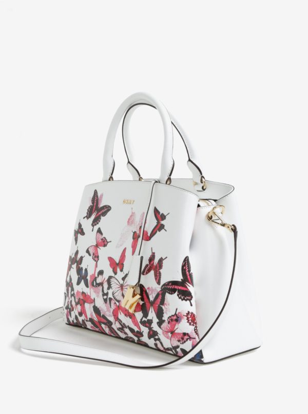 Biela malá kožená kabelka s motívom motýľov DKNY