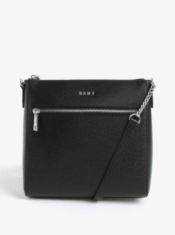 Čierna kožená crossbody kabelka s detailmi v striebornej farbe DKNY Bryant