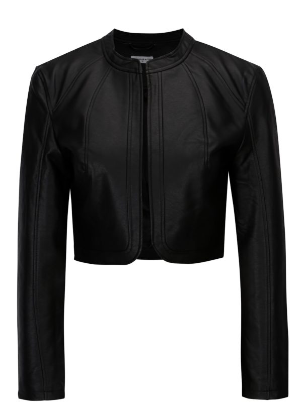 Čierna koženková krátka bunda Jacqueline de Yong Rich