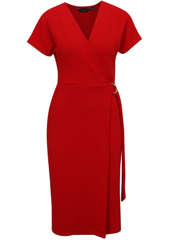 Červené šaty s prekladaným výstrihom Dorothy Perkins