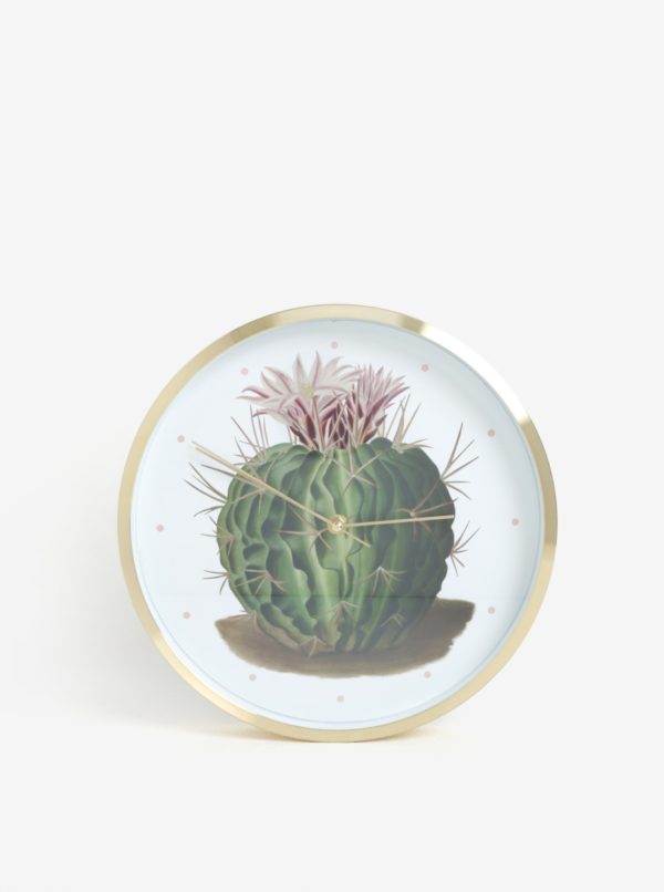 Bielo-zelené nástenné hodiny s motívom kaktusu Magpie Botanical