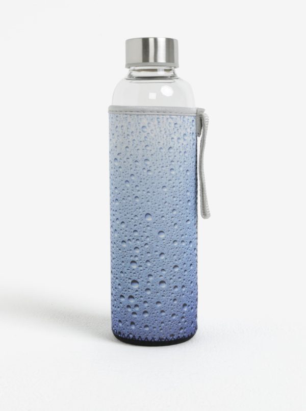 Sklenená fľaša v modrom termo obale Kikkerland 591 ml
